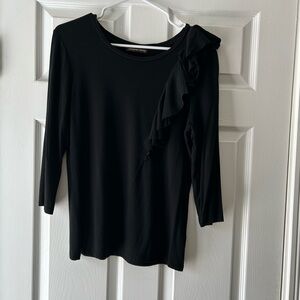 Adrienne Vittadini Black Ruffle Accent Blouse